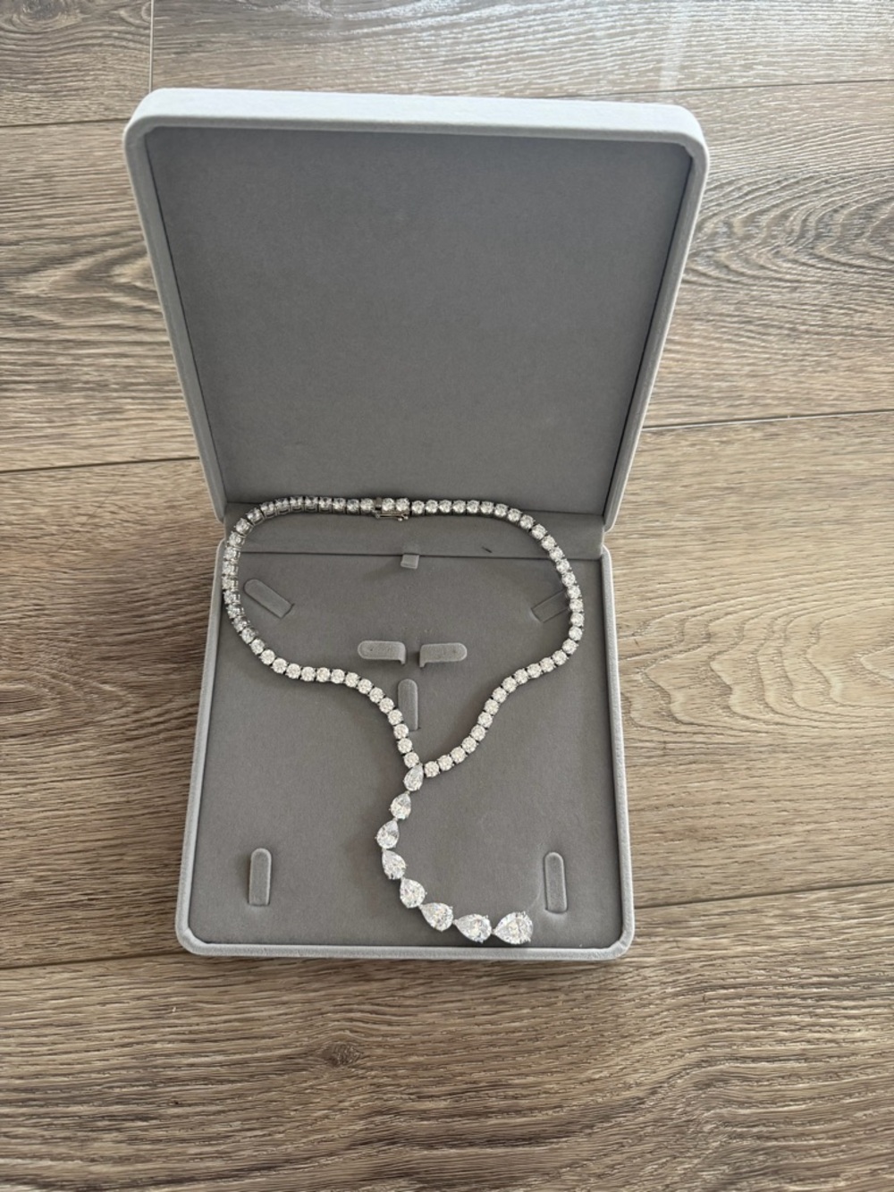 Custom CZ Tennis Pear Drop Necklace